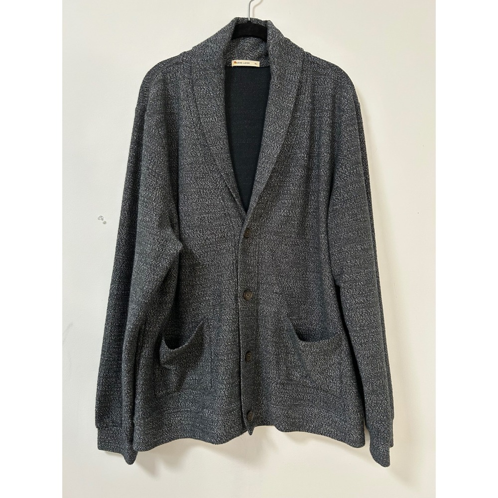 Marine Layer Clayton Shawl Collar Cardigan Mens XL Grey Marl Minimalist Sweater